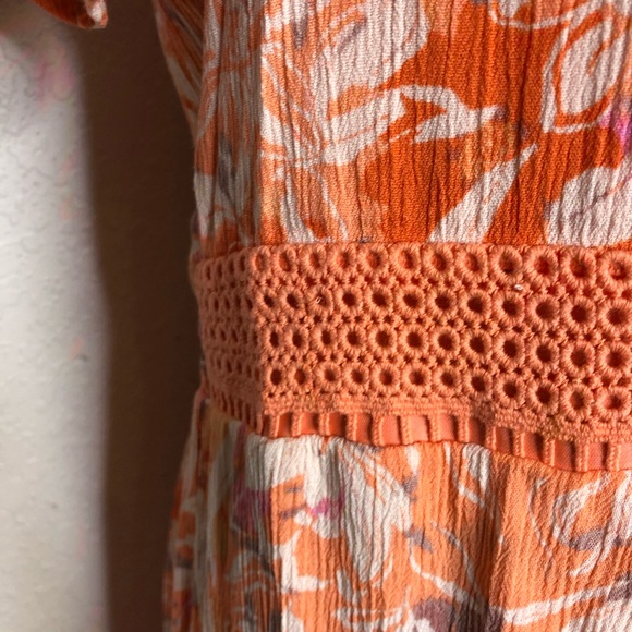 Torrid coral orange white pink floral lace up crinkle maxi dress size 1 or 1X - Picture 8 of 16